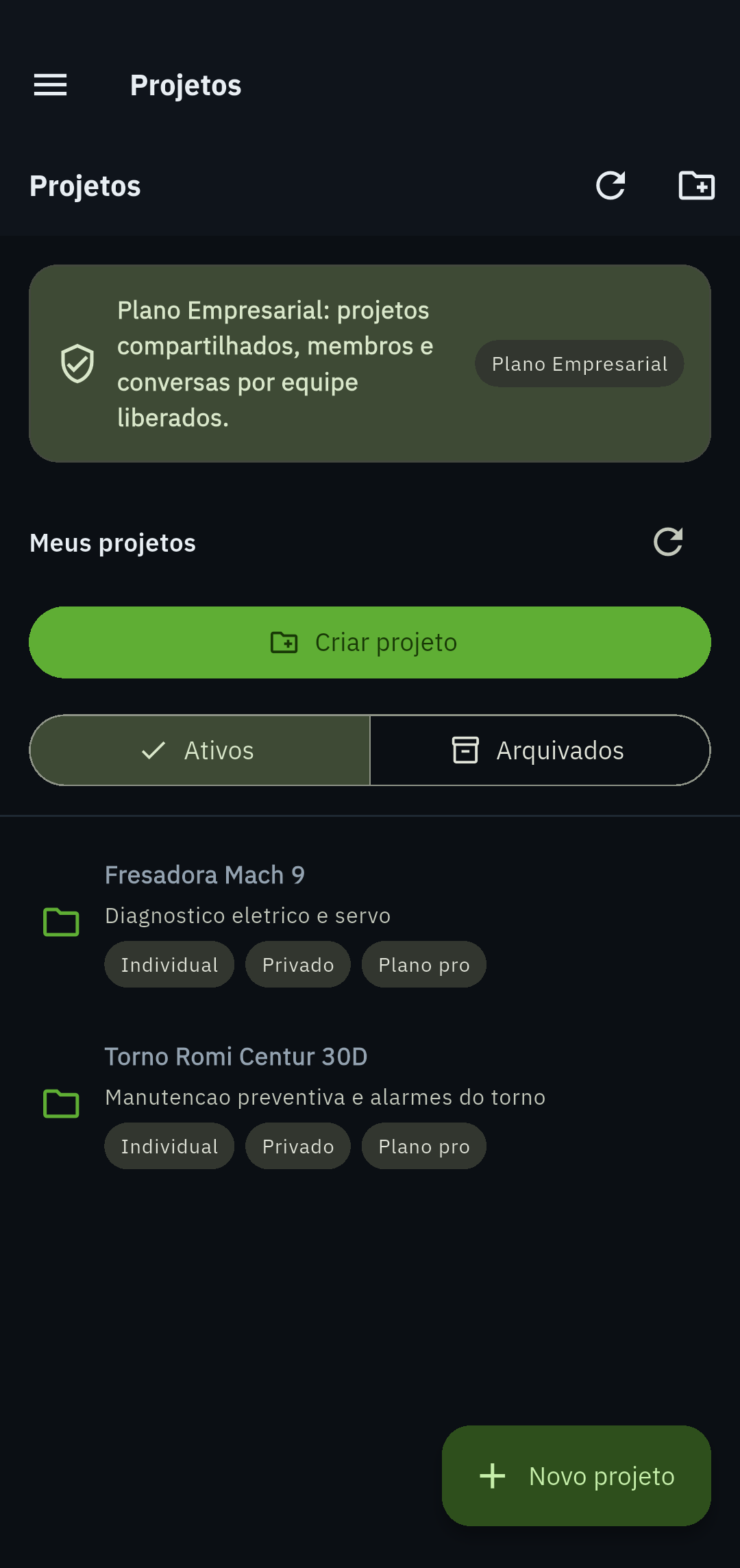Projetos por máquina